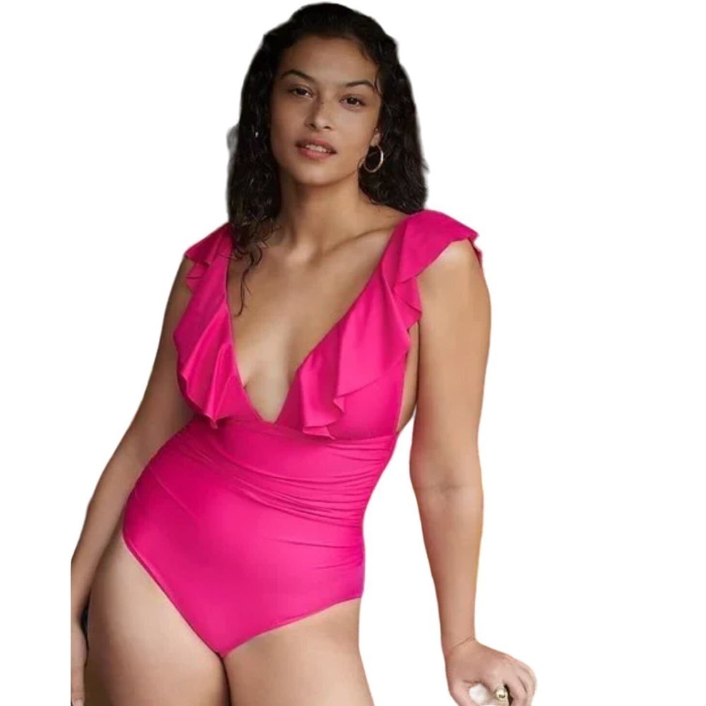 NWT‎ J.Crew Ruched Ruffle One-Piece Swimsuit Pink Size 16
